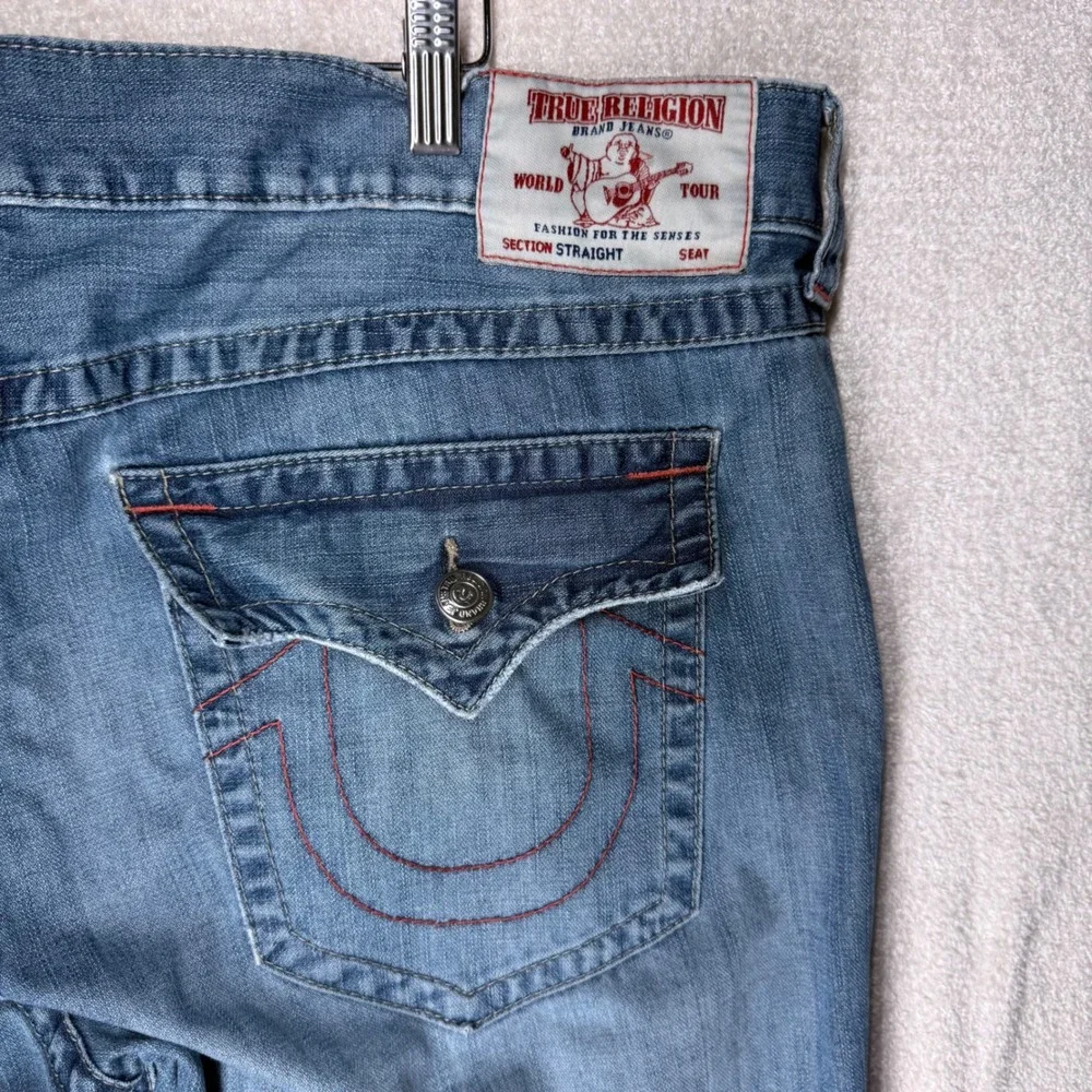 True Religion Men's 44 Straight Distressed Denim Shorts Horseshoe Jorts Blue